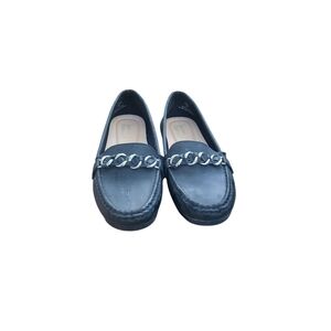Classic Blue Loafers with Chain Accent